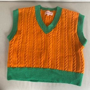 LISA SAYS GAH Eva Sweater Vest XS/S Orange/Green  No flaws!